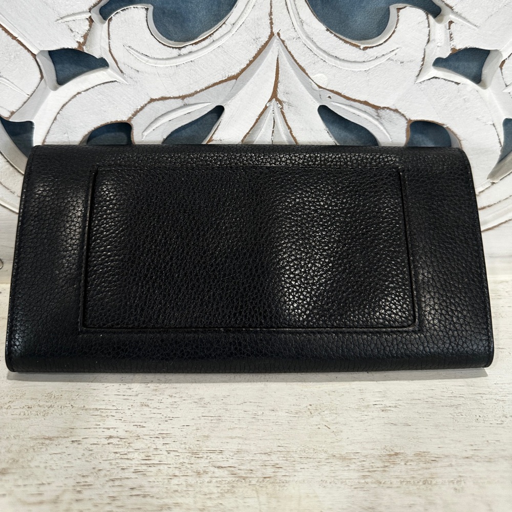 Celine Black Leather Flap Long Wallet Yellow Interior w COA - Picture 5 of 6